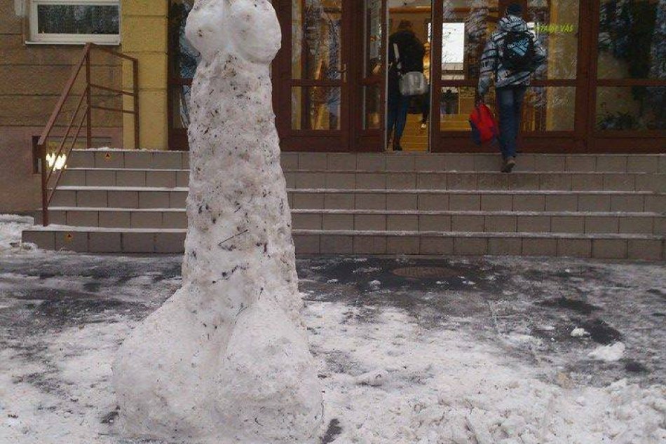 "Snehuliak" pred gymnáziom vyráža dych: Zo snehu niekto vytvoril pohlavný orgán.